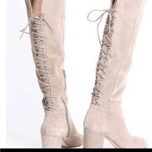 NWOB Steve Madden Hansil over the knee leather tan boots lace 9